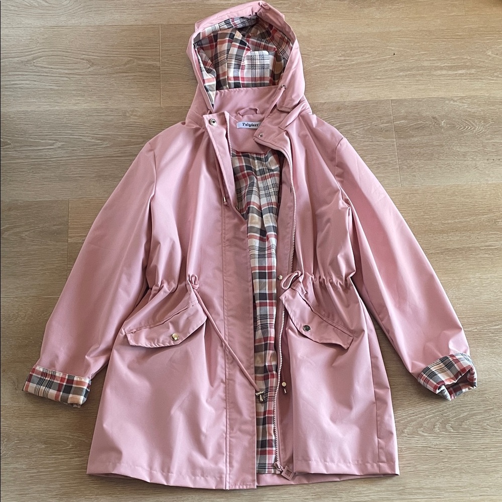 Amazon Pink Hooded Jacket with Plaid Lining